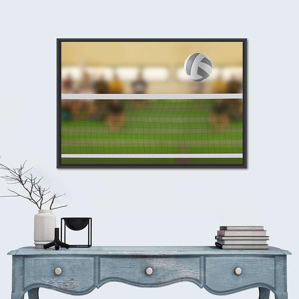 Volleyball Court With Volleyball Ball Canvas Wall Art-1 Piece-Floating Frame-24" x 16"-Tiaracle