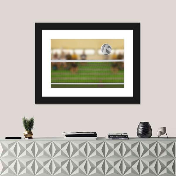 Volleyball Court With Volleyball Ball Canvas Wall Art-1 Piece-Framed Print-20" x 16"-Tiaracle