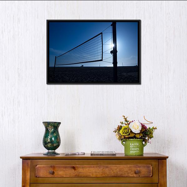 Volleyball Net On Beach Canvas Wall Art-1 Piece-Floating Frame-24" x 16"-Tiaracle