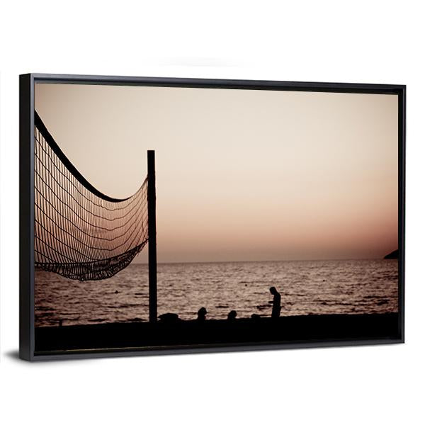 Volleyball Net On Croatian Beach With Sea View Canvas Wall Art-3 Horizontal-Gallery Wrap-25" x 16"-Tiaracle