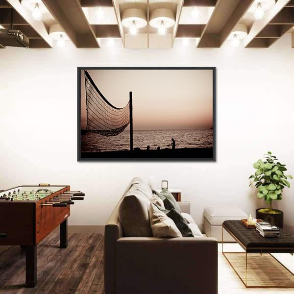 Volleyball Net On Croatian Beach With Sea View Canvas Wall Art-3 Horizontal-Gallery Wrap-25" x 16"-Tiaracle