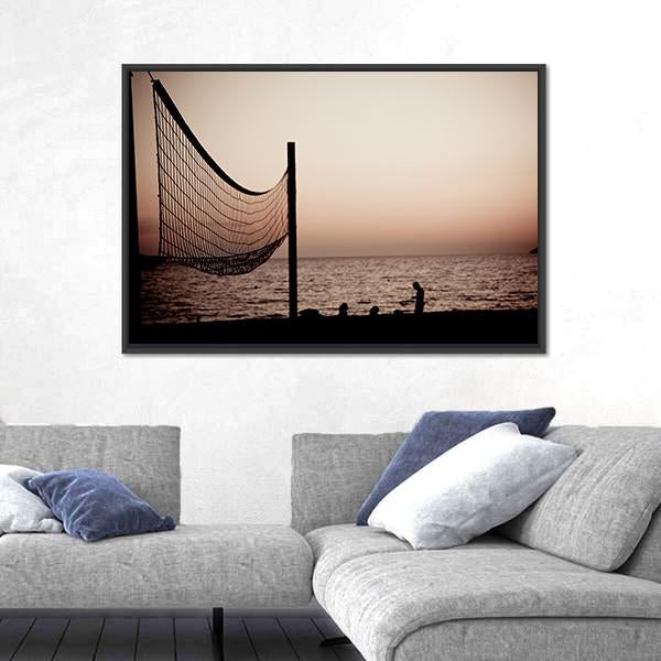 Volleyball Net On Croatian Beach With Sea View Canvas Wall Art-3 Horizontal-Gallery Wrap-25" x 16"-Tiaracle