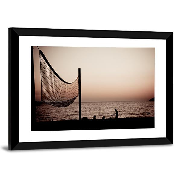 Volleyball Net On Croatian Beach With Sea View Canvas Wall Art-3 Horizontal-Gallery Wrap-25" x 16"-Tiaracle