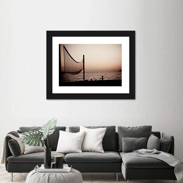 Volleyball Net On Croatian Beach With Sea View Canvas Wall Art-3 Horizontal-Gallery Wrap-25" x 16"-Tiaracle