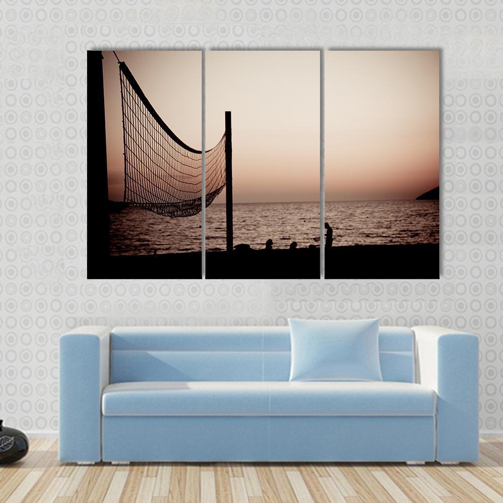 Volleyball Net On Croatian Beach With Sea View Canvas Wall Art-3 Horizontal-Gallery Wrap-37" x 24"-Tiaracle