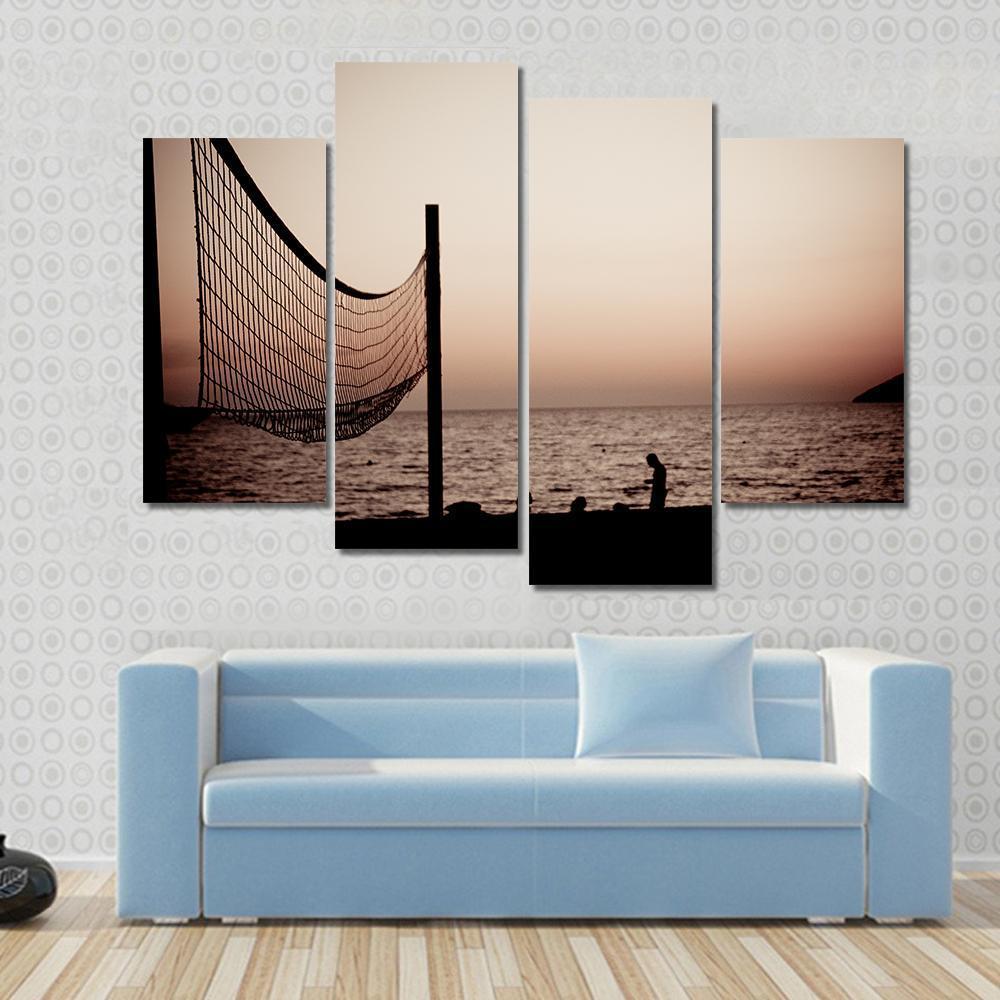 Volleyball Net On Croatian Beach With Sea View Canvas Wall Art-4 Pop-Gallery Wrap-50" x 32"-Tiaracle