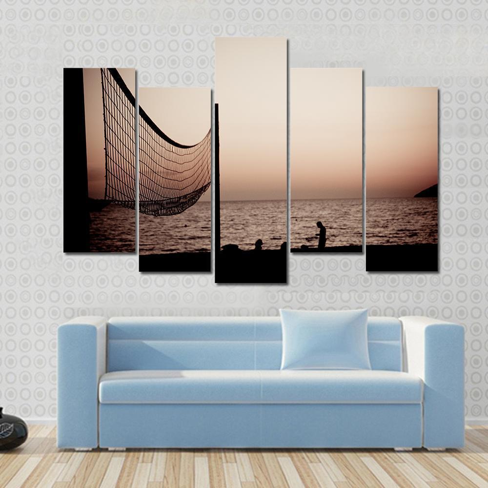 Volleyball Net On Croatian Beach With Sea View Canvas Wall Art-5 Pop-Gallery Wrap-47" x 32"-Tiaracle