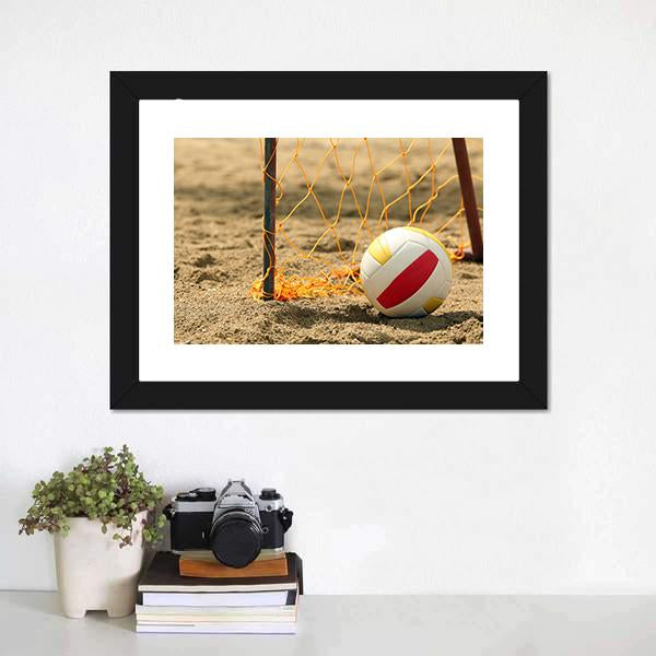 Volleyball On Beach Canvas Wall Art-1 Piece-Framed Print-20" x 16"-Tiaracle