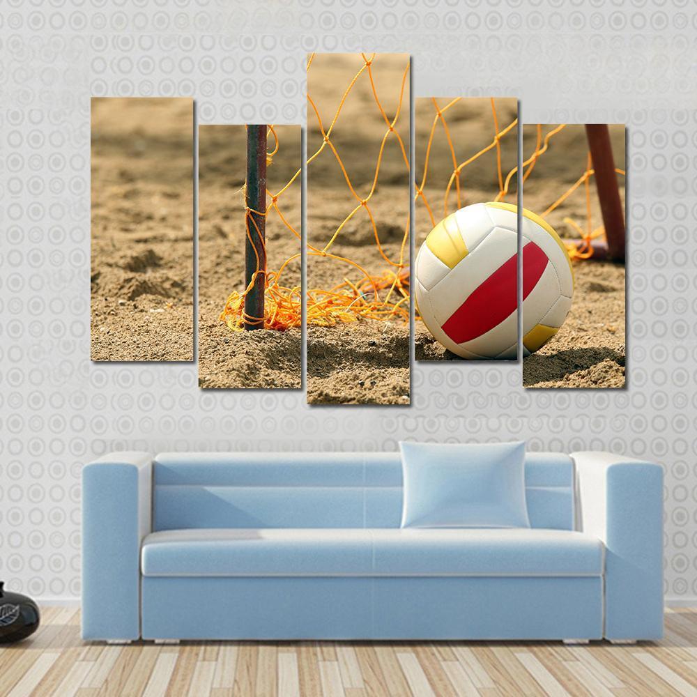 Volleyball On Beach Canvas Wall Art-5 Pop-Gallery Wrap-47" x 32"-Tiaracle