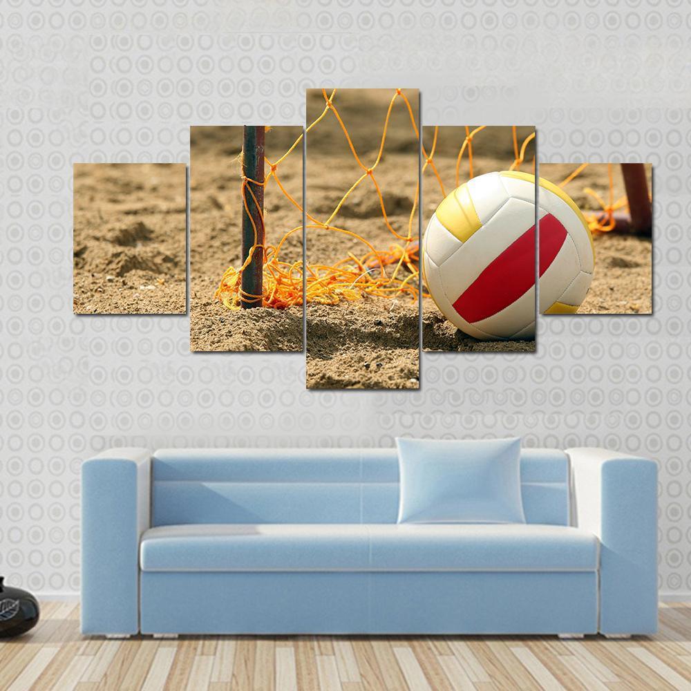 Volleyball On Beach Canvas Wall Art-5 Star-Gallery Wrap-62" x 32"-Tiaracle