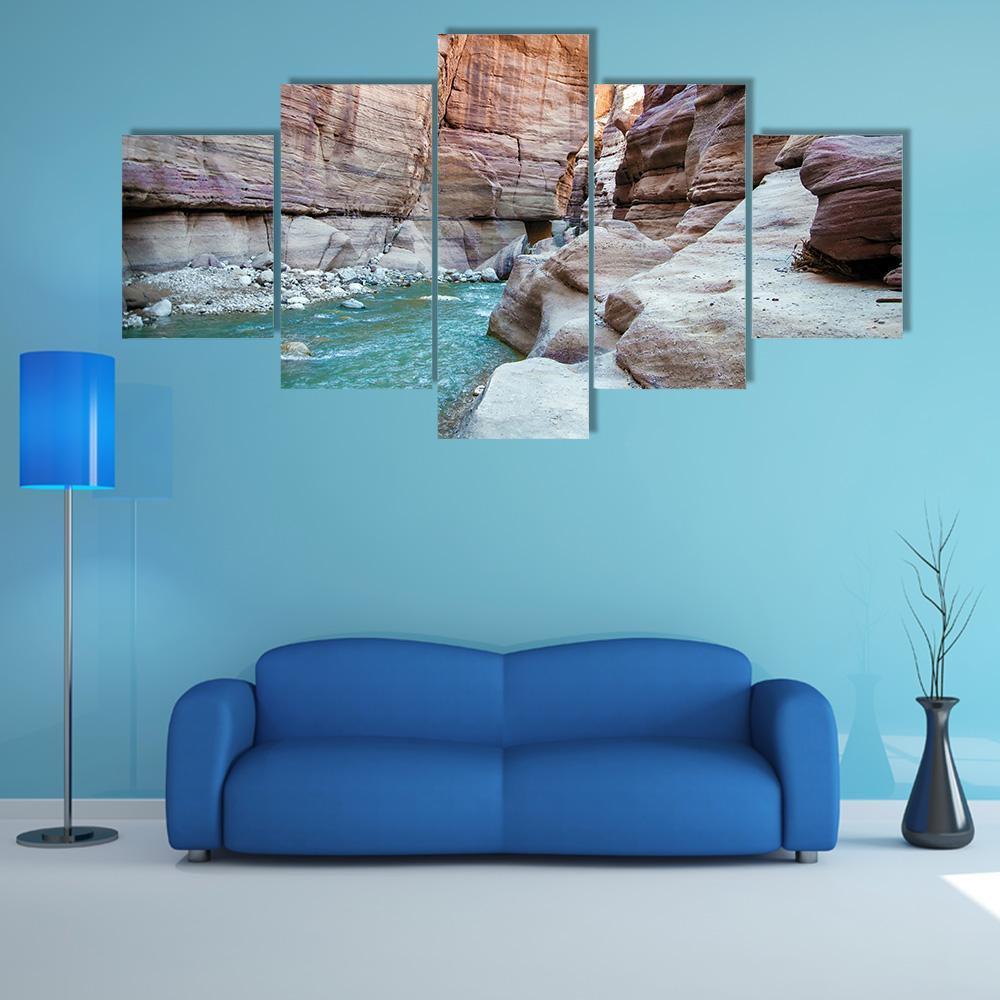 Wadi Hasa Creek Jordan Canvas Wall Art-5 Star-Gallery Wrap-62" x 32"-Tiaracle