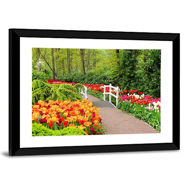 Walkway Through Spring Flowers At Keukenhof Gardens Netherlands Canvas Wall Art-3 Horizontal-Gallery Wrap-25" x 16"-Tiaracle