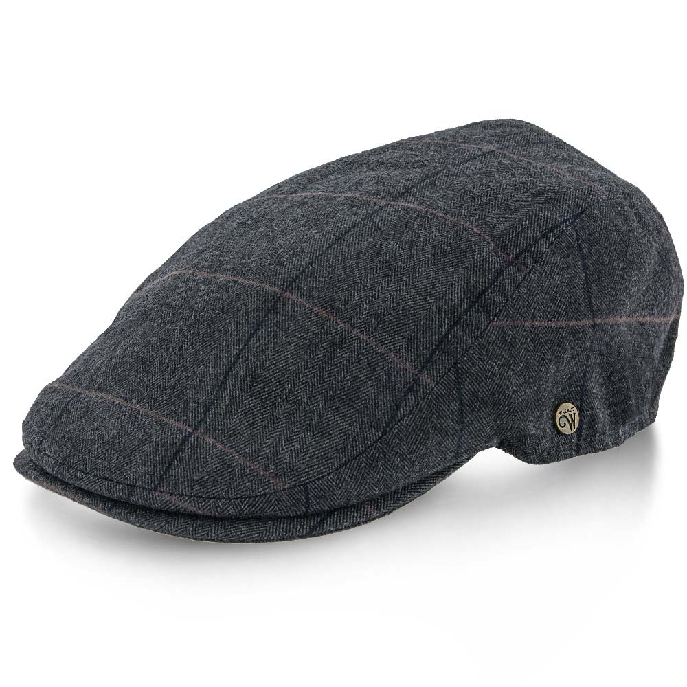 Main Street - Ivy Cap aus Tweed mit Karomuster und Fischgrätenmuster in Walrossgrau