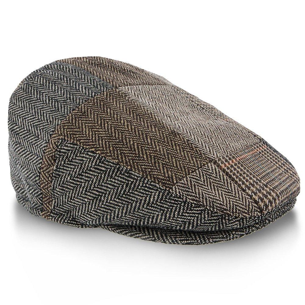 Tribeca - Walrus Hats Graue Ivy Cap aus Tweed mit Patchwork-Muster 