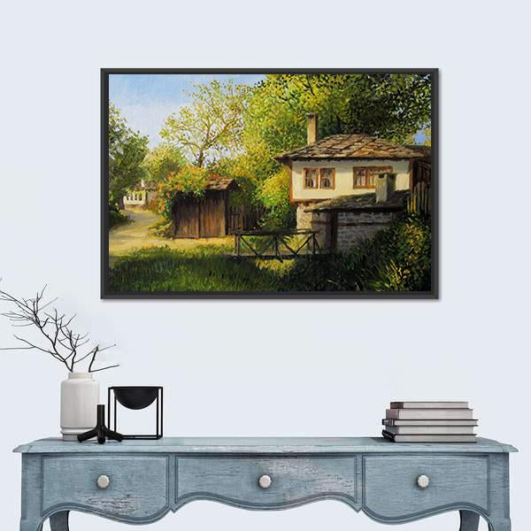 Warm Light Late Afternoon Rural Landscape In The Mountain Village Canvas Wall Art-1 Piece-Floating Frame-24" x 16"-Tiaracle