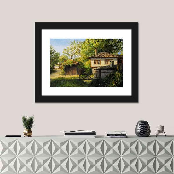 Warm Light Late Afternoon Rural Landscape In The Mountain Village Canvas Wall Art-1 Piece-Framed Print-20" x 16"-Tiaracle