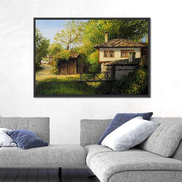 Warm Light Late Afternoon Rural Landscape In The Mountain Village Canvas Wall Art-3 Horizontal-Gallery Wrap-25" x 16"-Tiaracle