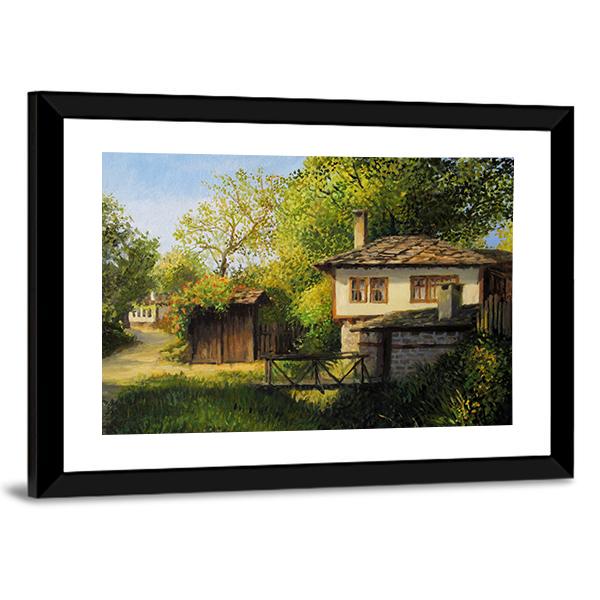 Warm Light Late Afternoon Rural Landscape In The Mountain Village Canvas Wall Art-3 Horizontal-Gallery Wrap-25" x 16"-Tiaracle