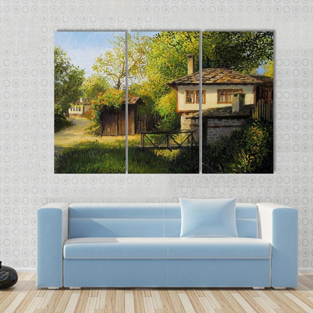 Warm Light Late Afternoon Rural Landscape In The Mountain Village Canvas Wall Art-3 Horizontal-Gallery Wrap-37" x 24"-Tiaracle