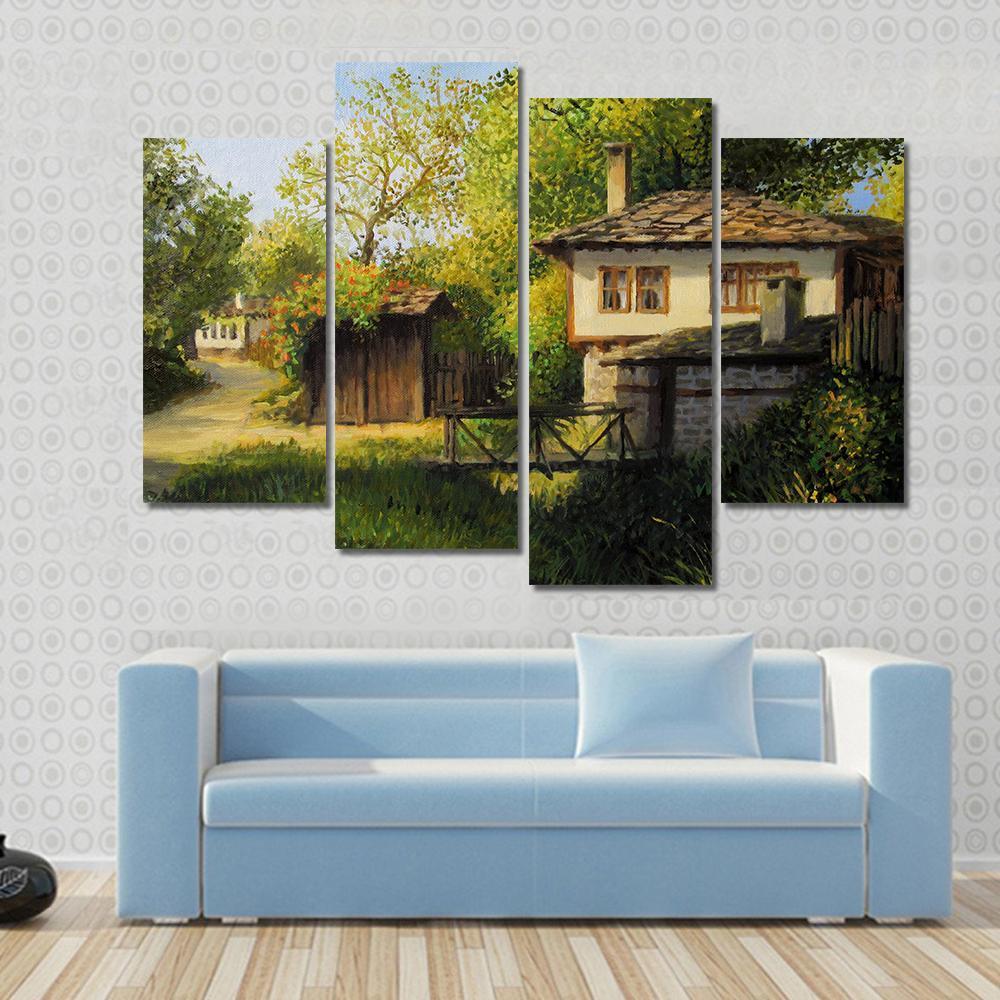 Warm Light Late Afternoon Rural Landscape In The Mountain Village Canvas Wall Art-4 Pop-Gallery Wrap-50" x 32"-Tiaracle