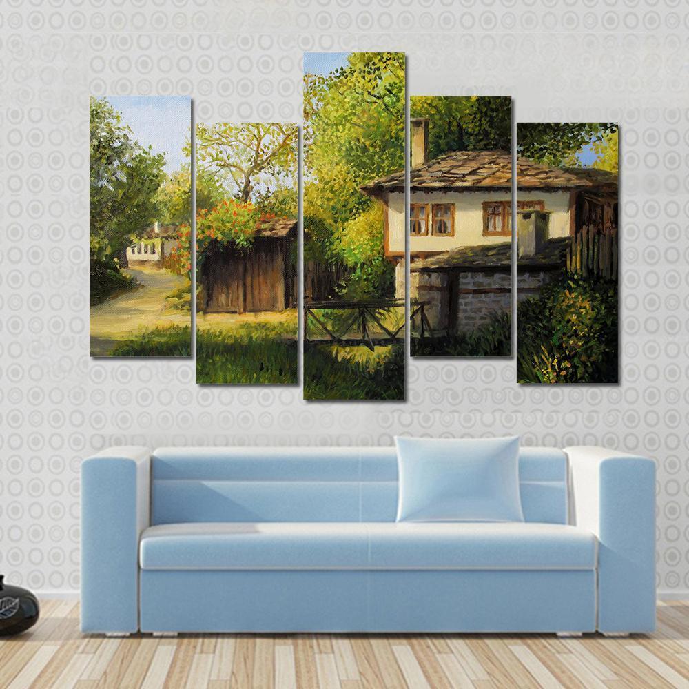 Warm Light Late Afternoon Rural Landscape In The Mountain Village Canvas Wall Art-5 Pop-Gallery Wrap-47" x 32"-Tiaracle