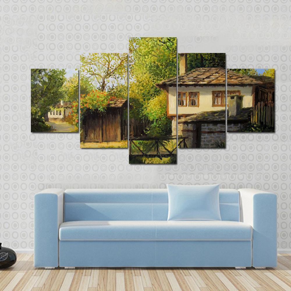 Warm Light Late Afternoon Rural Landscape In The Mountain Village Canvas Wall Art-5 Star-Gallery Wrap-62" x 32"-Tiaracle