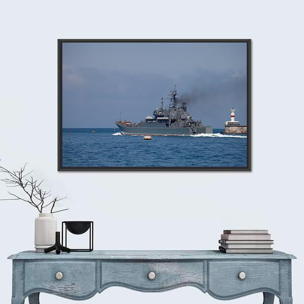 Warship Out Of The Bay Canvas Wall Art-1 Piece-Floating Frame-24" x 16"-Tiaracle