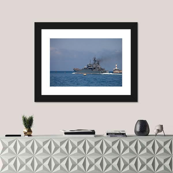Warship Out Of The Bay Canvas Wall Art-1 Piece-Framed Print-20" x 16"-Tiaracle