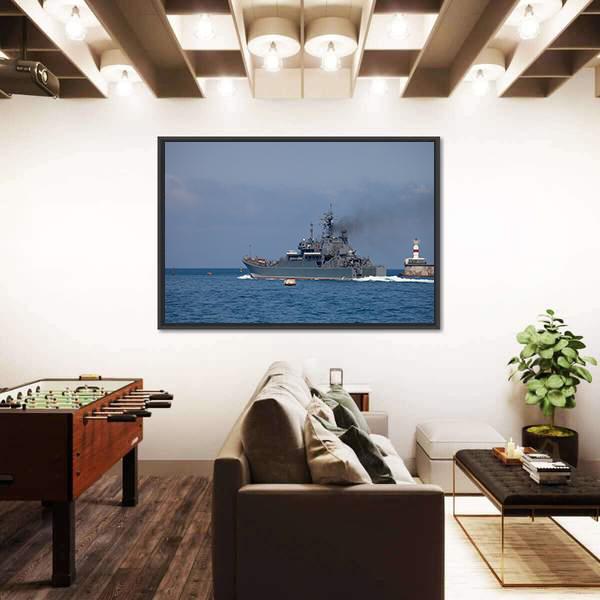 Warship Out Of The Bay Canvas Wall Art-3 Horizontal-Gallery Wrap-25" x 16"-Tiaracle
