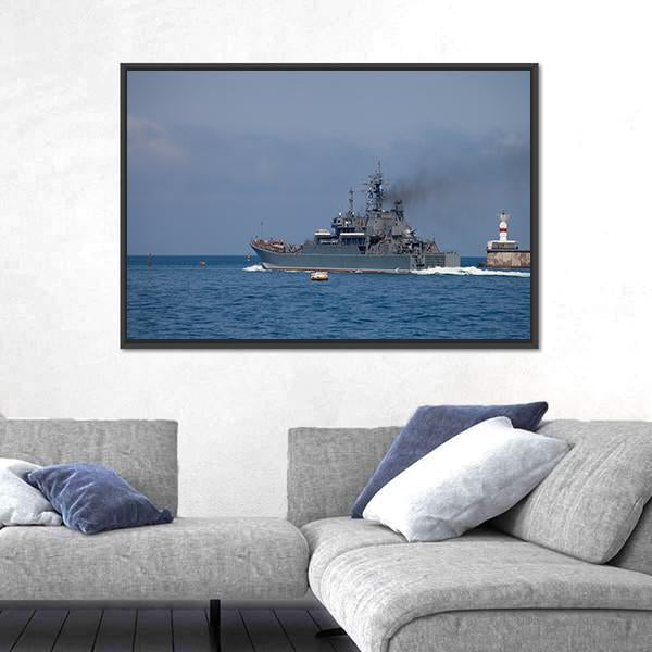 Warship Out Of The Bay Canvas Wall Art-3 Horizontal-Gallery Wrap-25" x 16"-Tiaracle