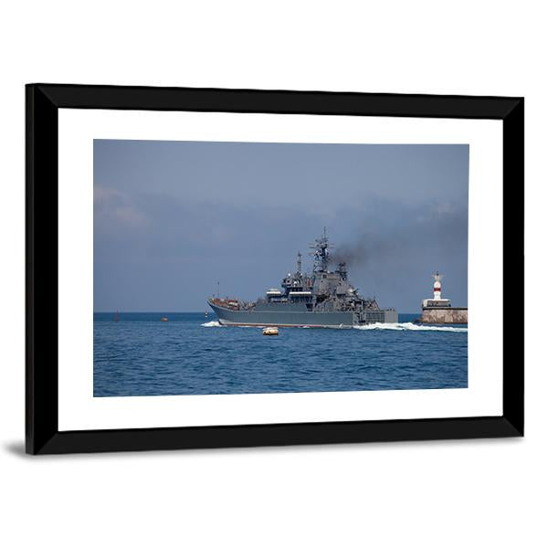 Warship Out Of The Bay Canvas Wall Art-3 Horizontal-Gallery Wrap-25" x 16"-Tiaracle