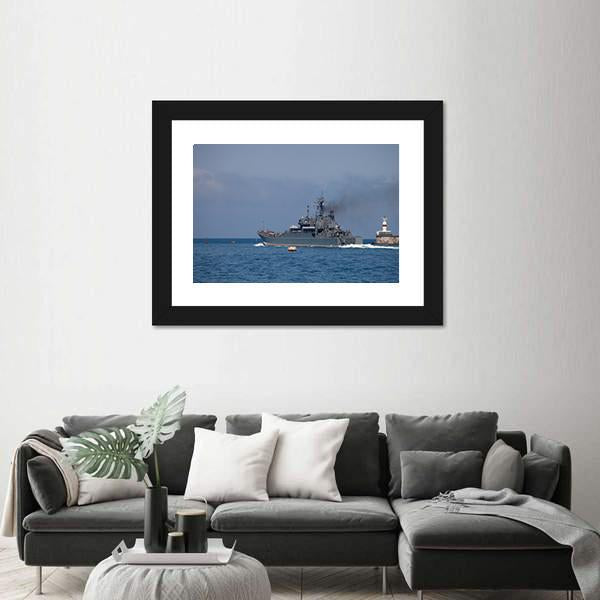 Warship Out Of The Bay Canvas Wall Art-3 Horizontal-Gallery Wrap-25" x 16"-Tiaracle