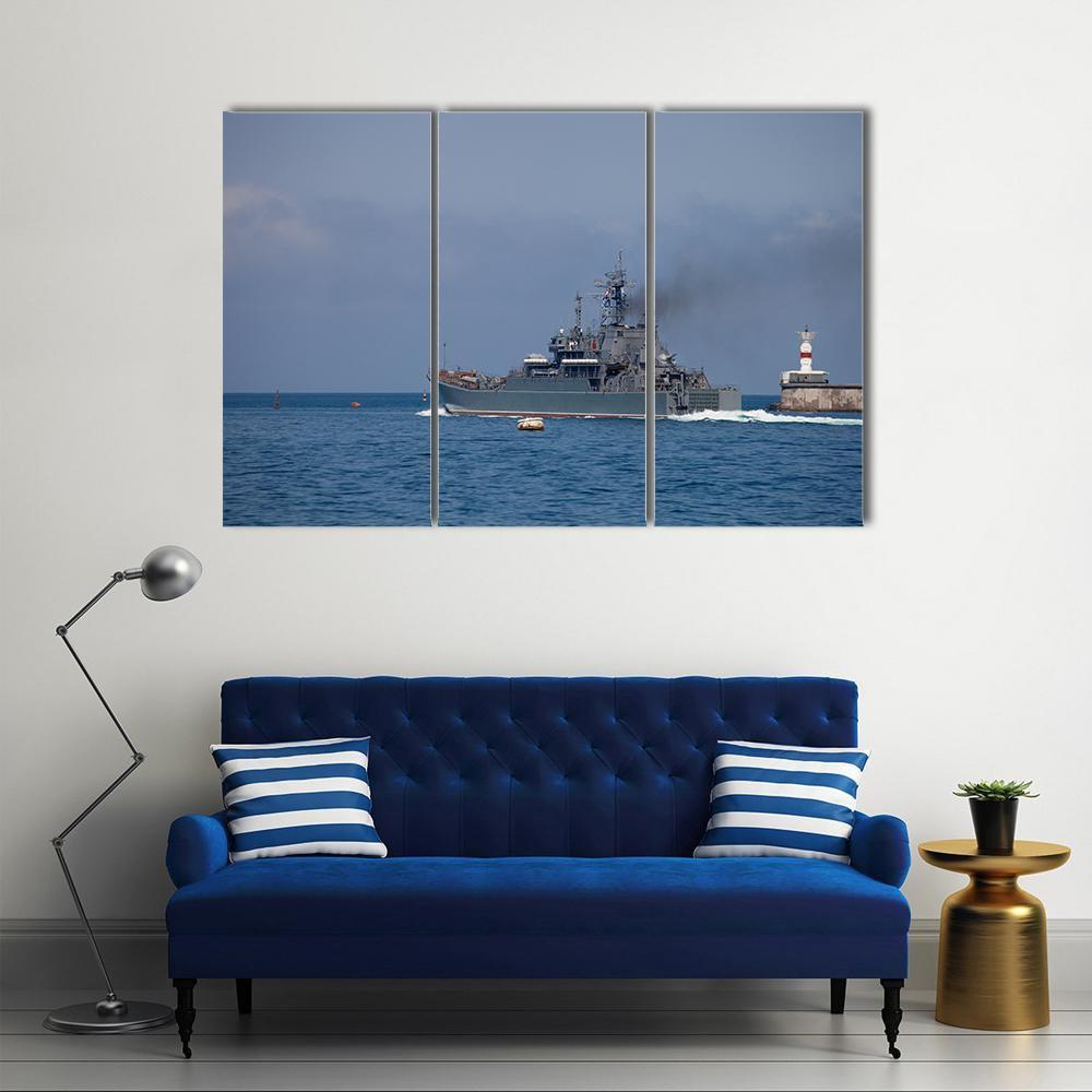 Warship Out Of The Bay Canvas Wall Art-3 Horizontal-Gallery Wrap-37" x 24"-Tiaracle