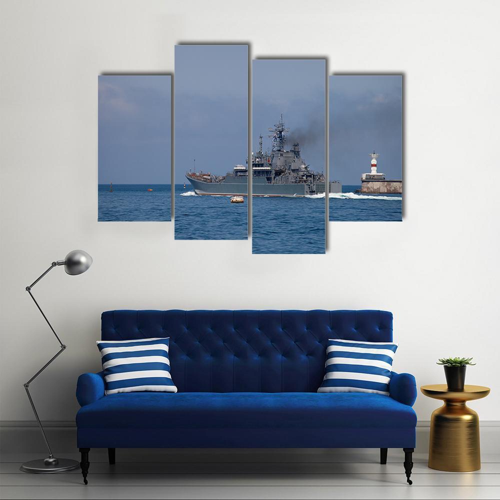 Warship Out Of The Bay Canvas Wall Art-4 Pop-Gallery Wrap-50" x 32"-Tiaracle