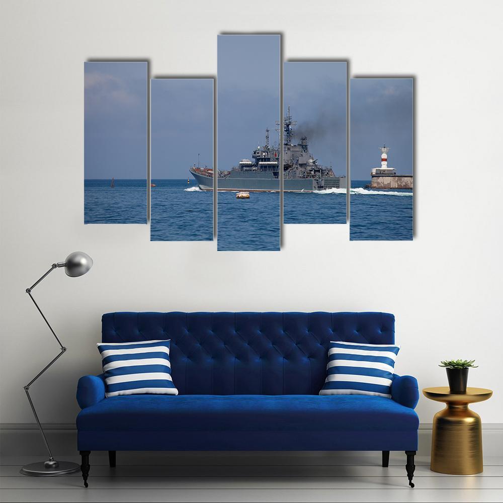 Warship Out Of The Bay Canvas Wall Art-5 Pop-Gallery Wrap-47" x 32"-Tiaracle