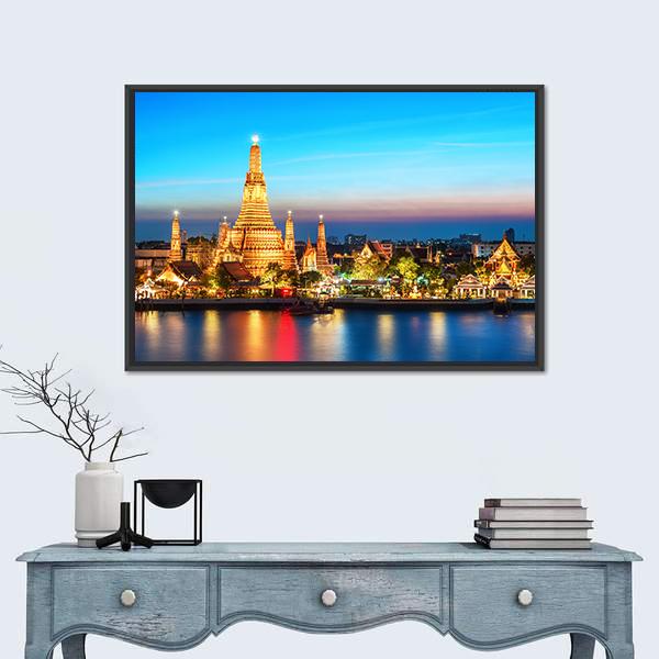 Wat Arun Night View Canvas Wall Art-1 Piece-Floating Frame-24" x 16"-Tiaracle