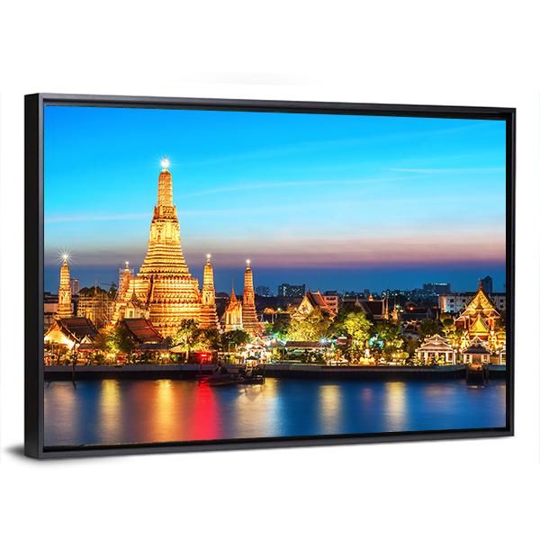 Wat Arun Night View Canvas Wall Art-3 Horizontal-Gallery Wrap-25" x 16"-Tiaracle