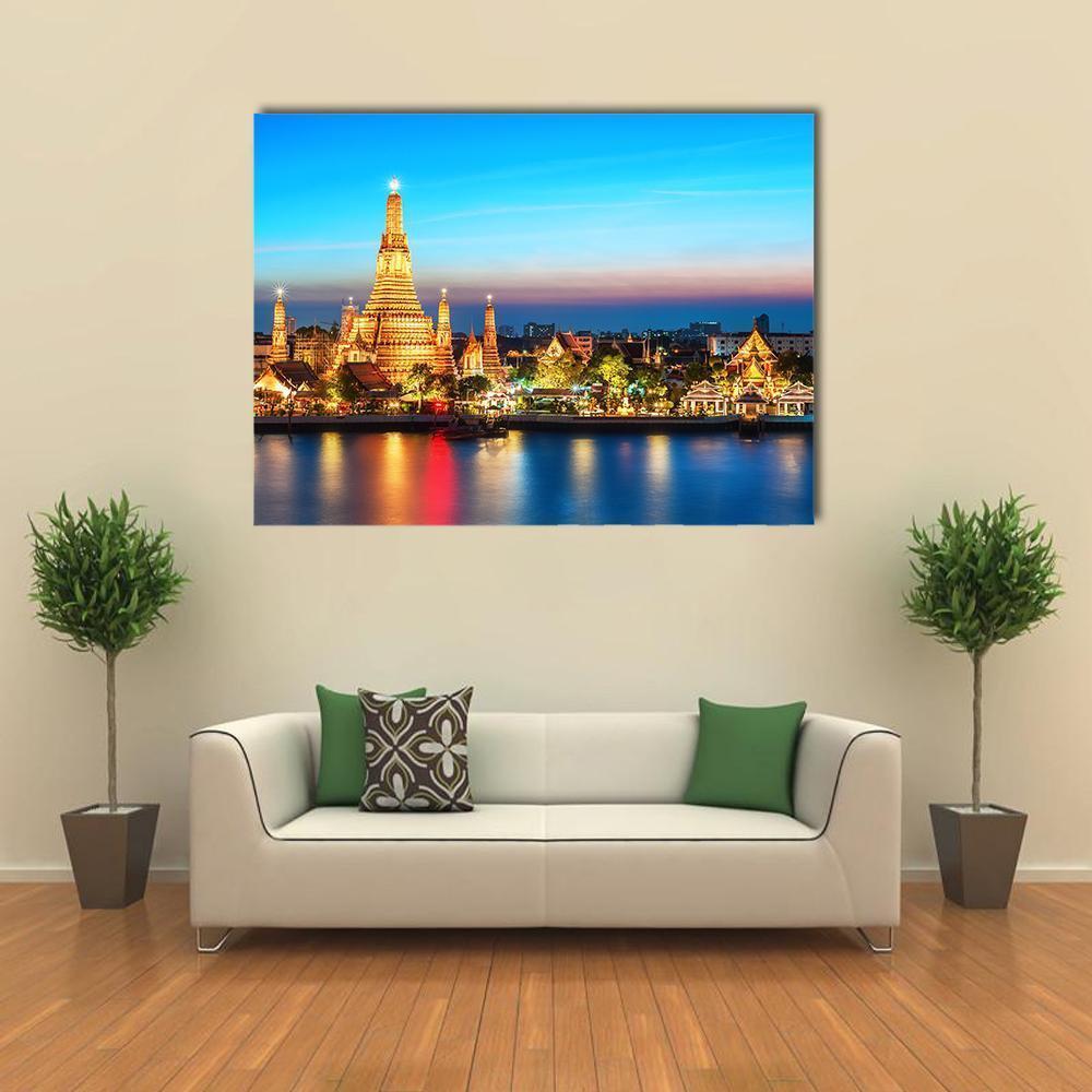 Wat Arun Night View Canvas Wall Art-1 Piece-Gallery Wrap-48" x 32"-Tiaracle