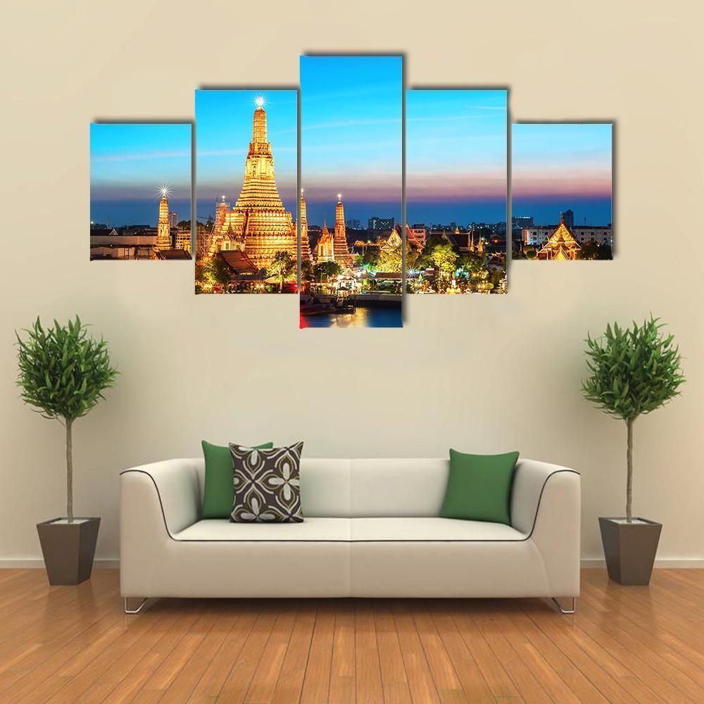 Wat Arun Night View Canvas Wall Art-5 Star-Gallery Wrap-62" x 32"-Tiaracle