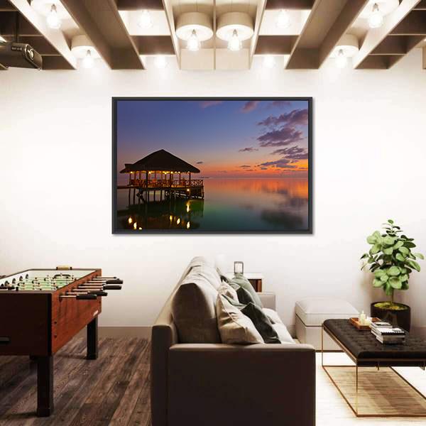 Water Cafe At Sunset Canvas Wall Art-3 Horizontal-Gallery Wrap-25" x 16"-Tiaracle