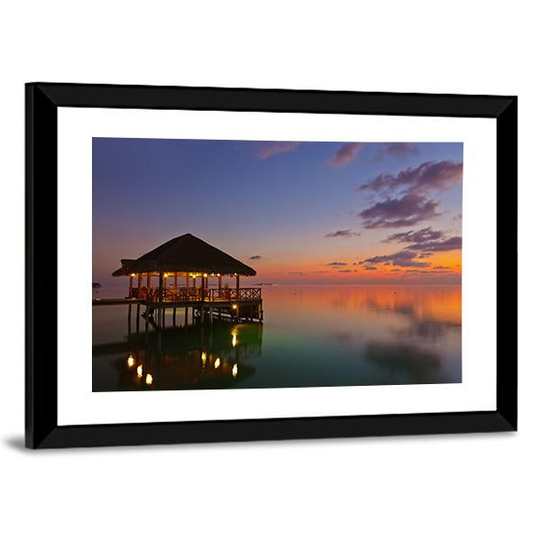 Water Cafe At Sunset Canvas Wall Art-3 Horizontal-Gallery Wrap-25" x 16"-Tiaracle