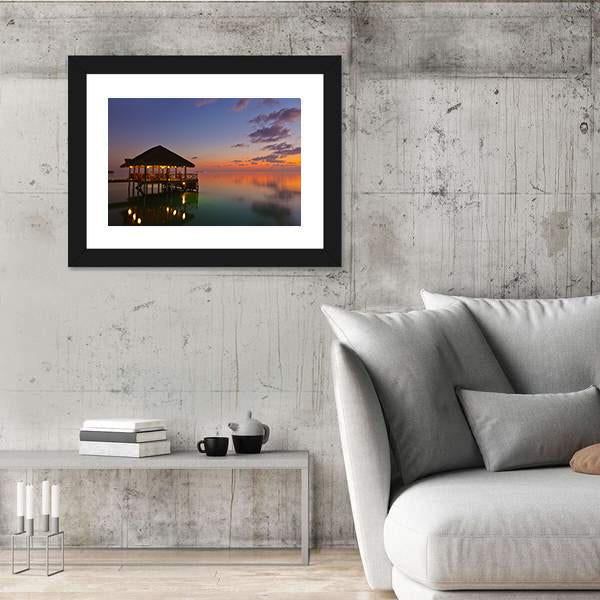 Water Cafe At Sunset Canvas Wall Art-3 Horizontal-Gallery Wrap-25" x 16"-Tiaracle