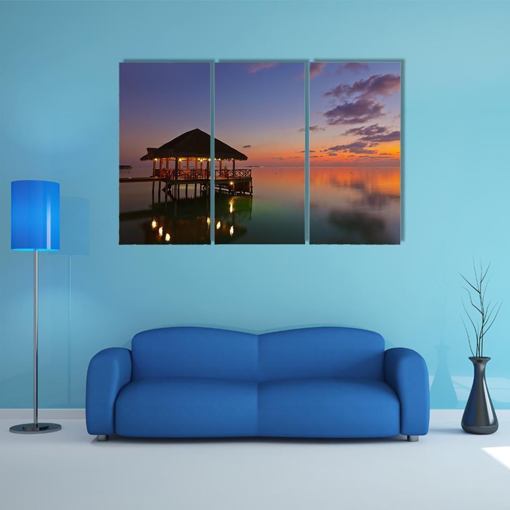 Water Cafe At Sunset Canvas Wall Art-3 Horizontal-Gallery Wrap-37" x 24"-Tiaracle