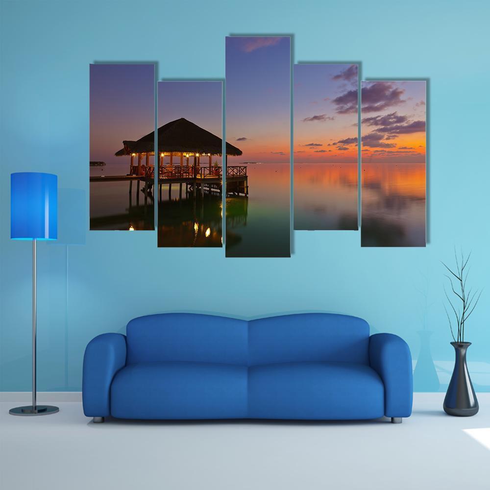 Water Cafe At Sunset Canvas Wall Art-5 Pop-Gallery Wrap-47" x 32"-Tiaracle