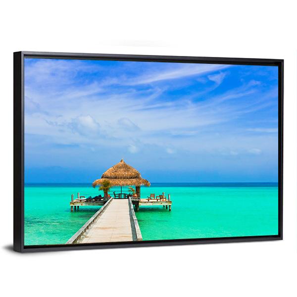Water Cafe On Beach And Pathway Canvas Wall Art-3 Horizontal-Gallery Wrap-25" x 16"-Tiaracle