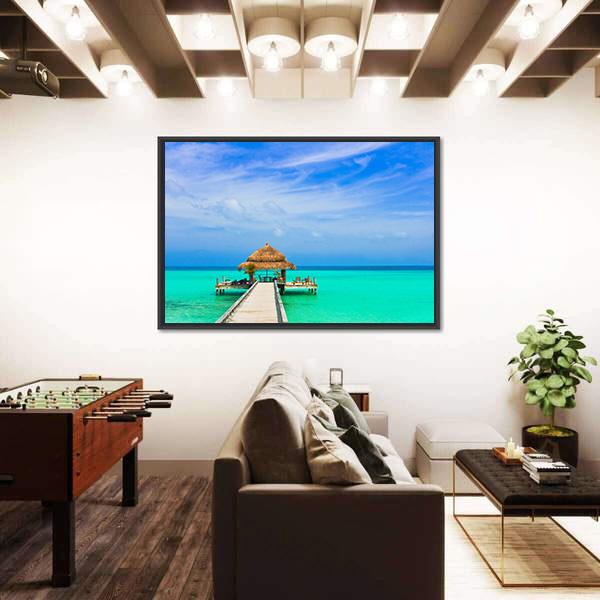 Water Cafe On Beach And Pathway Canvas Wall Art-3 Horizontal-Gallery Wrap-25" x 16"-Tiaracle