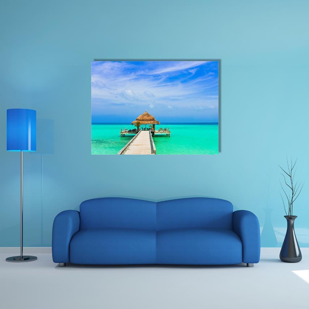Water Cafe On Beach And Pathway Canvas Wall Art-1 Piece-Gallery Wrap-48" x 32"-Tiaracle