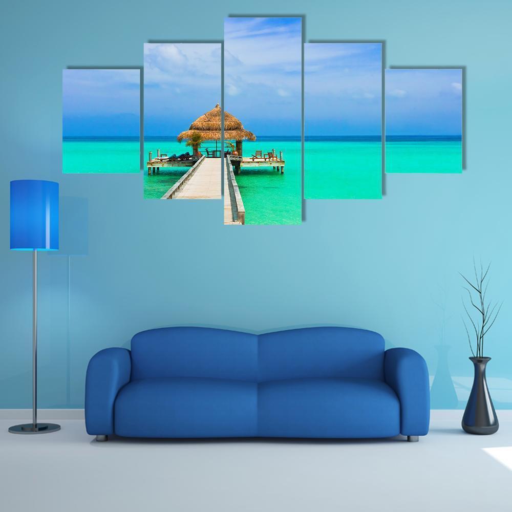 Water Cafe On Beach And Pathway Canvas Wall Art-5 Star-Gallery Wrap-62" x 32"-Tiaracle