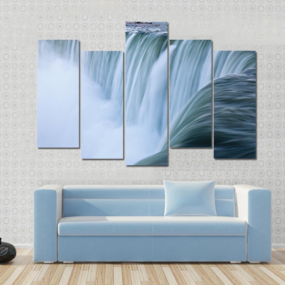 Water Over Niagara Falls Landscape Canvas Wall Art-5 Pop-Gallery Wrap-47" x 32"-Tiaracle