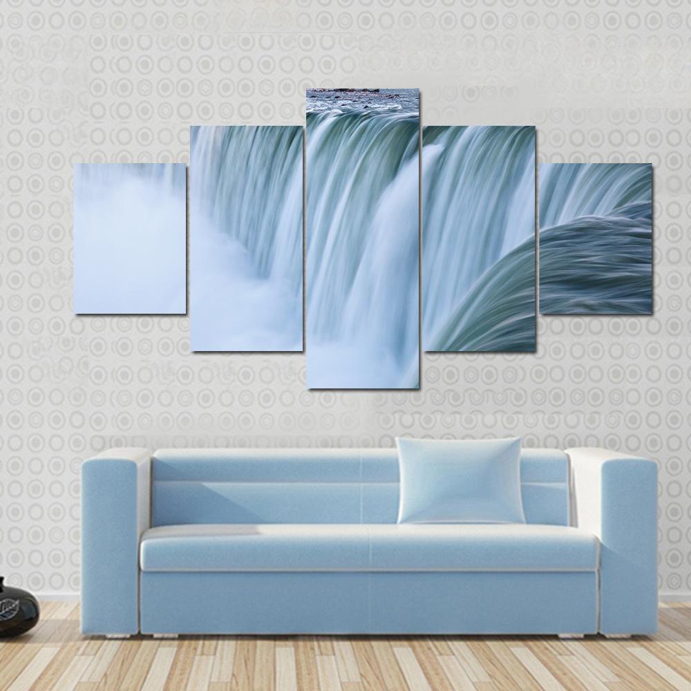 Water Over Niagara Falls Landscape Canvas Wall Art-5 Star-Gallery Wrap-62" x 32"-Tiaracle